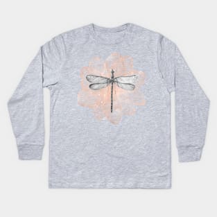 Dragonfly with tender pink flower Kids Long Sleeve T-Shirt